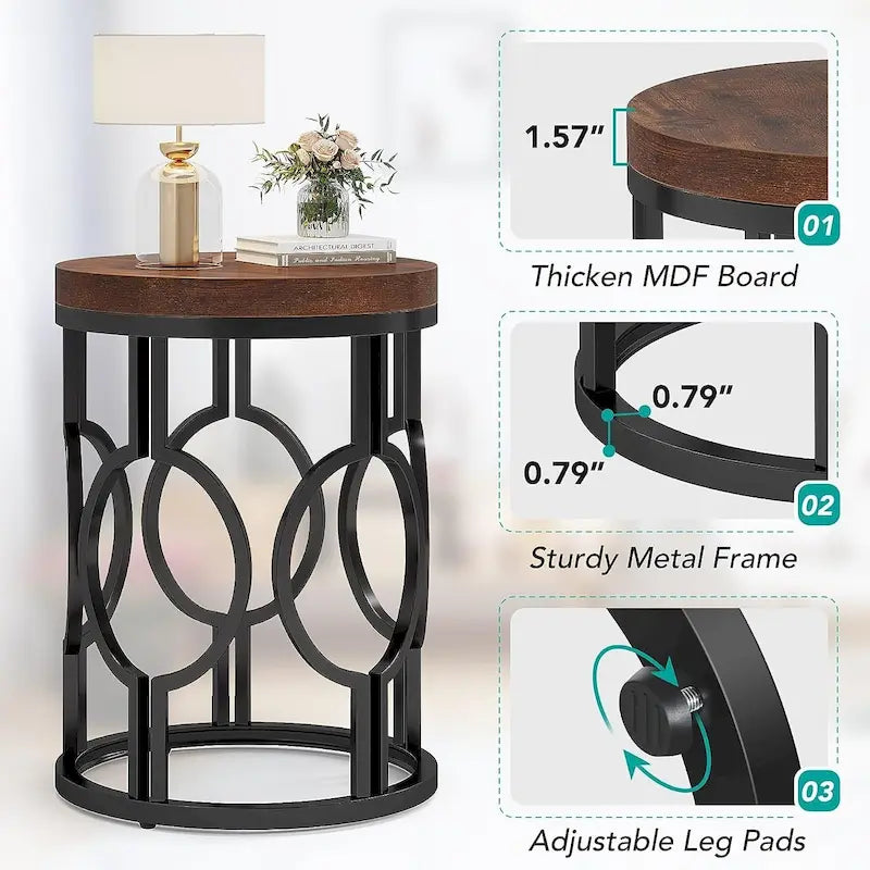 Table d'appoint ronde en bois pour salon ou chambre