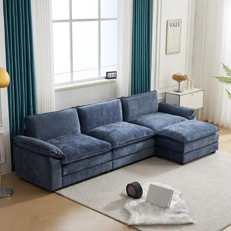 Double Layer Cushion Cloud Couch, Moludar Sofa With Reversible Ottoman For Living Room