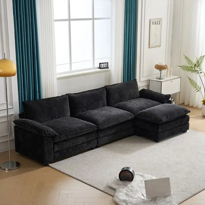 Canapé nuage à coussins double couche, canapé Moludar avec pouf réversible pour salon