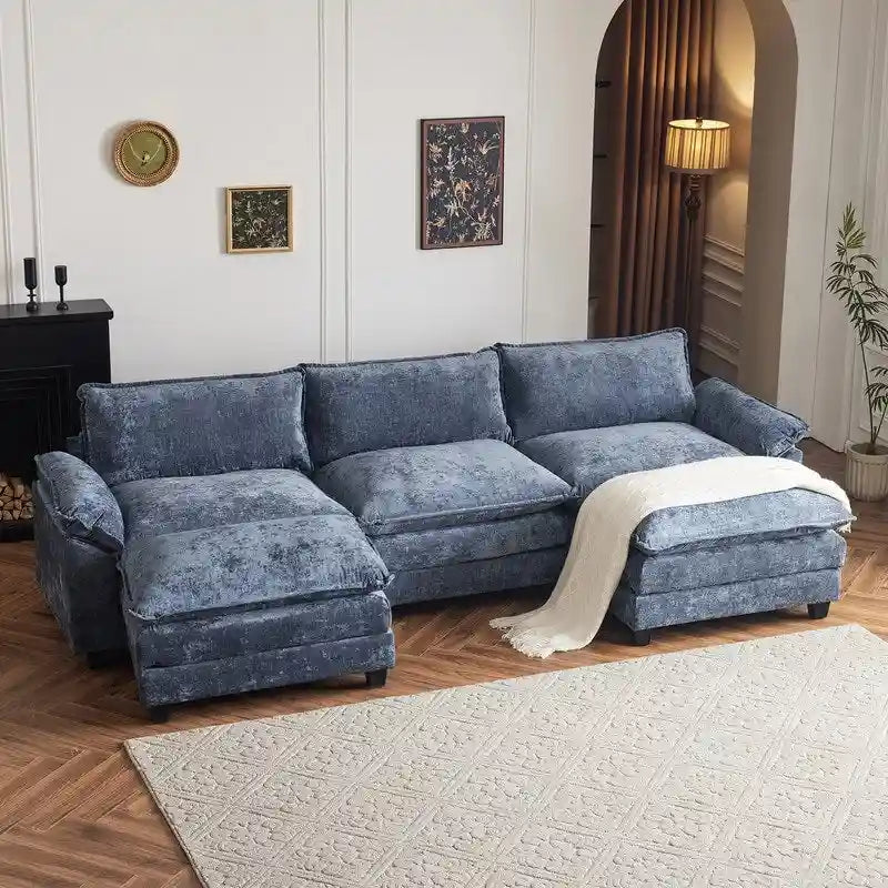 Canapé nuage à coussins double couche, canapé Moludar avec pouf réversible pour salon