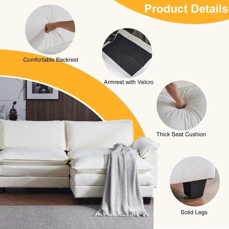 Canapé nuage à coussins double couche, canapé Moludar avec pouf réversible pour salon