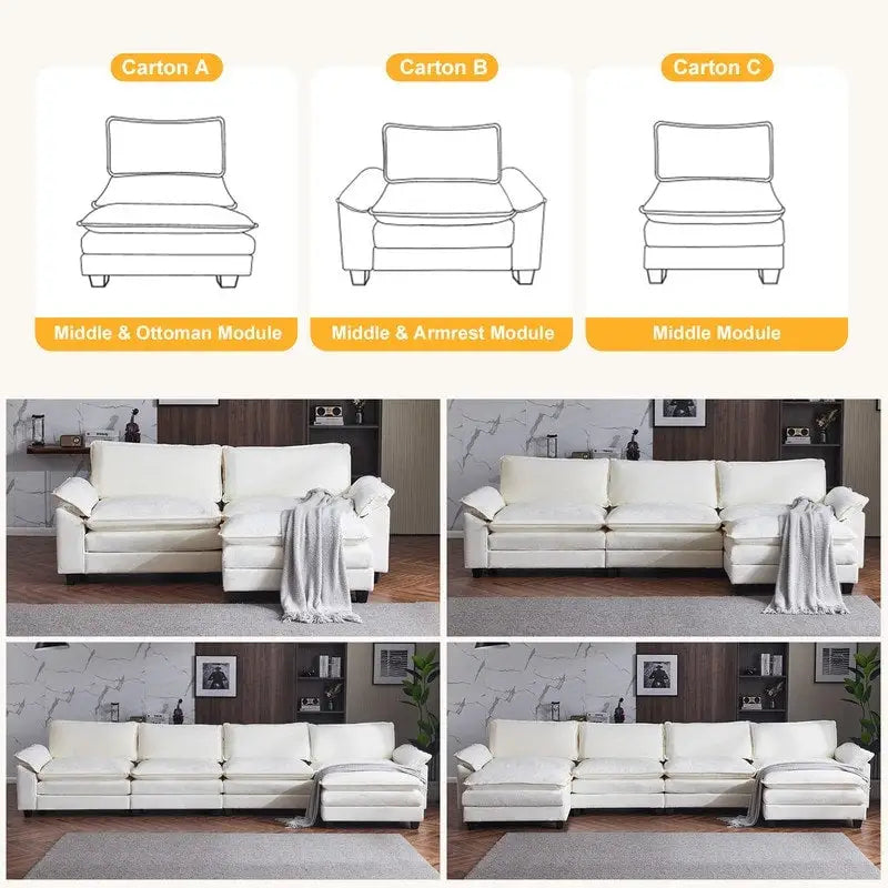 Canapé nuage à coussins double couche, canapé Moludar avec pouf réversible pour salon