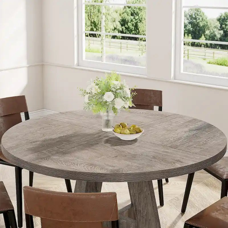Table de salle à manger ronde de 47 pouces pour 4 personnes, table de cuisine de style campagnard, petite table à manger en bois pour salle à manger ou salon