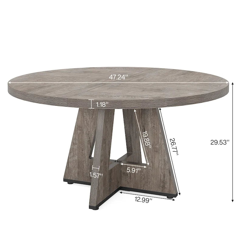 Table de salle à manger ronde de 47 pouces pour 4 personnes, table de cuisine de style campagnard, petite table à manger en bois pour salle à manger ou salon