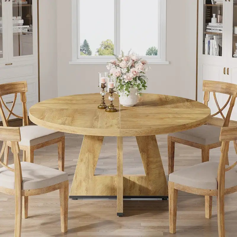 Table de salle à manger ronde de 47 pouces pour 4 personnes, table de cuisine de style campagnard, petite table à manger en bois pour salle à manger ou salon