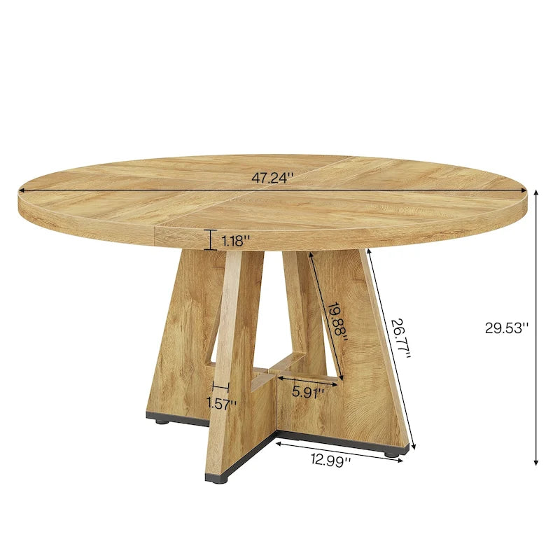 Table de salle à manger ronde de 47 pouces pour 4 personnes, table de cuisine de style campagnard, petite table à manger en bois pour salle à manger ou salon