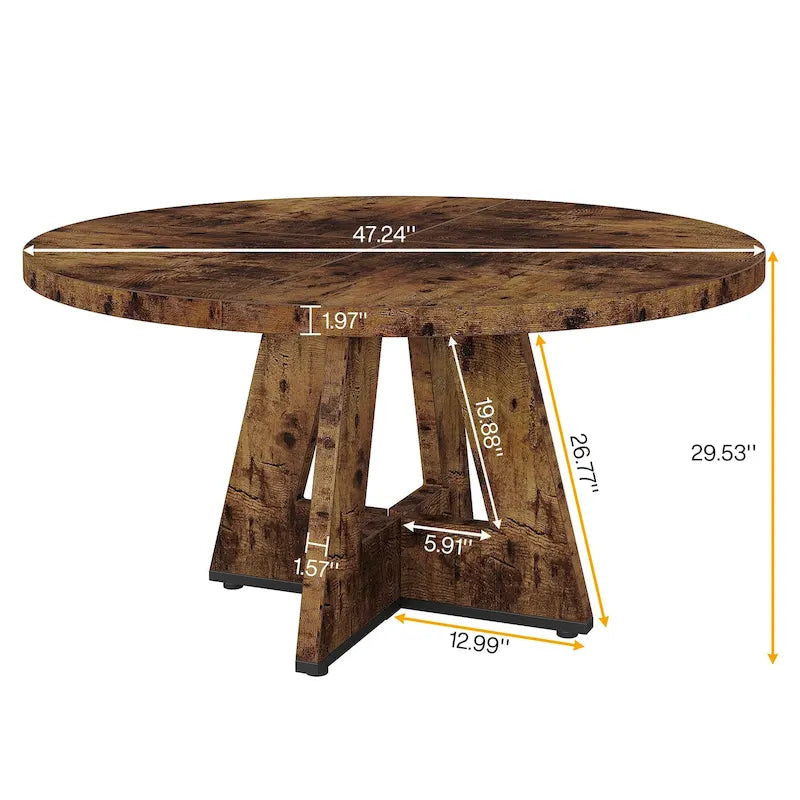 Table de salle à manger ronde de 47 pouces pour 4 personnes, table de cuisine de style campagnard, petite table à manger en bois pour salle à manger ou salon