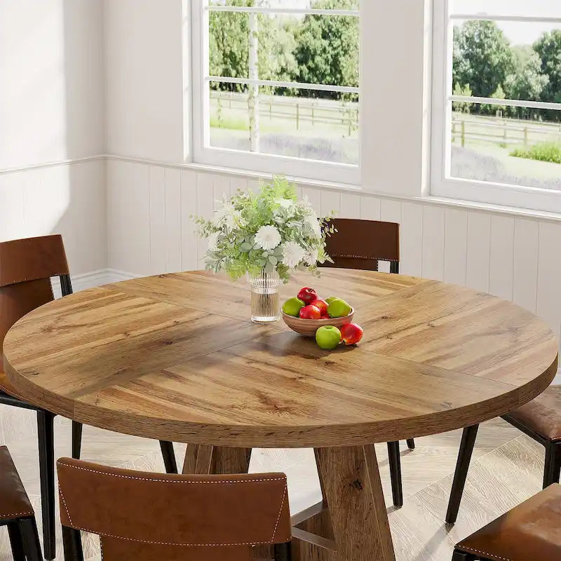 Table de salle à manger ronde de 47 pouces pour 4 personnes, table de cuisine de style campagnard, petite table à manger en bois pour salle à manger ou salon