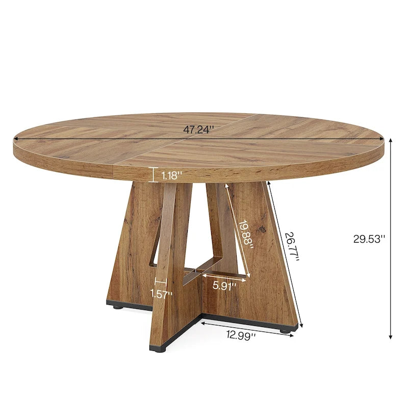 Table de salle à manger ronde de 47 pouces pour 4 personnes, table de cuisine de style campagnard, petite table à manger en bois pour salle à manger ou salon