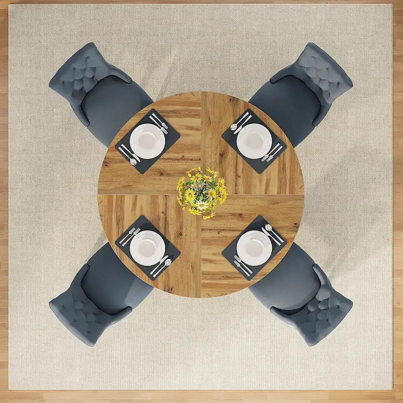Table de salle à manger ronde de 47 pouces pour 4 personnes, table de cuisine de style campagnard, petite table à manger en bois pour salle à manger ou salon