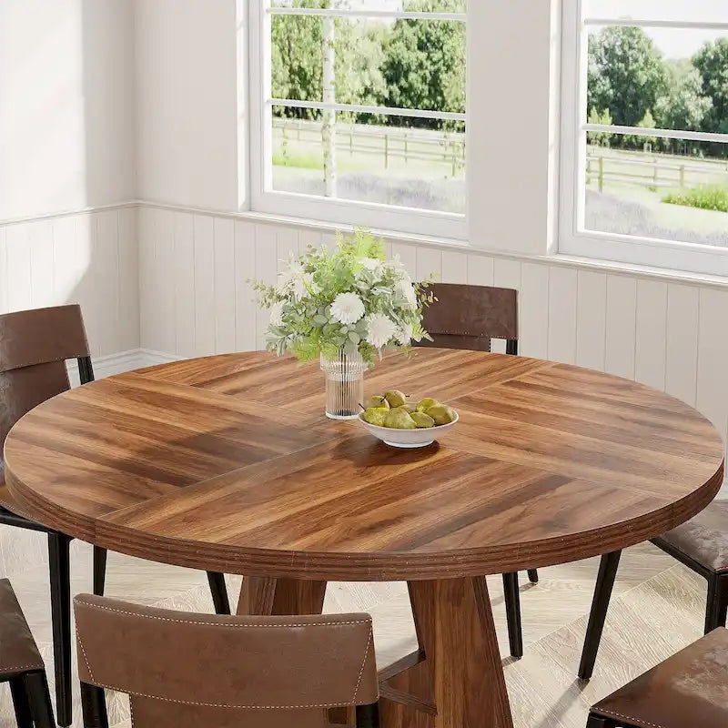 Table de salle à manger ronde de 47 pouces pour 4 personnes, table de cuisine de style campagnard, petite table à manger en bois pour salle à manger ou salon