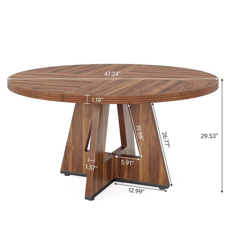 Table de salle à manger ronde de 47 pouces pour 4 personnes, table de cuisine de style campagnard, petite table à manger en bois pour salle à manger ou salon