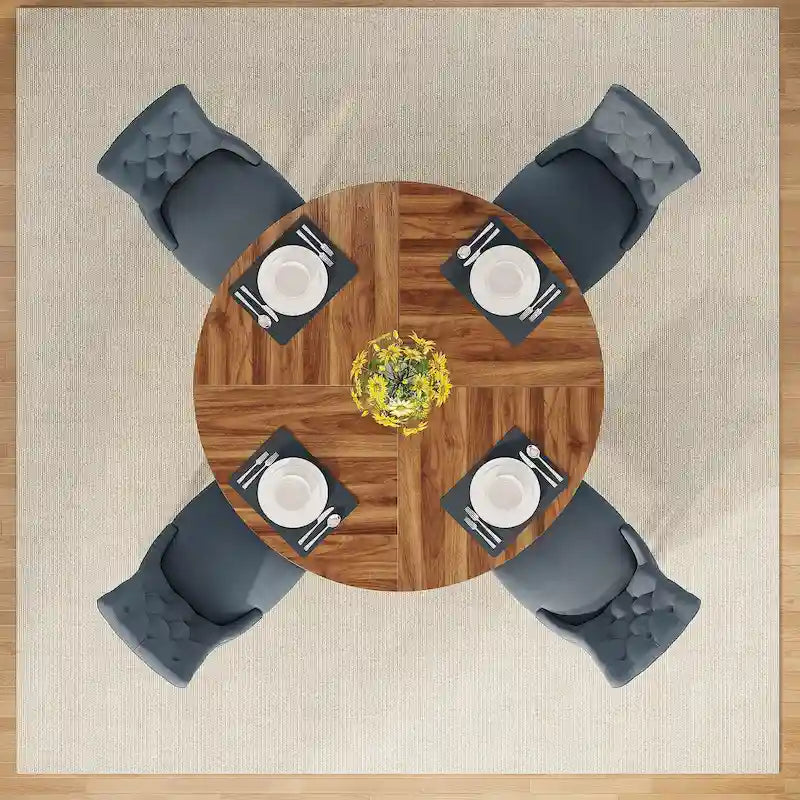Table de salle à manger ronde de 47 pouces pour 4 personnes, table de cuisine de style campagnard, petite table à manger en bois pour salle à manger ou salon