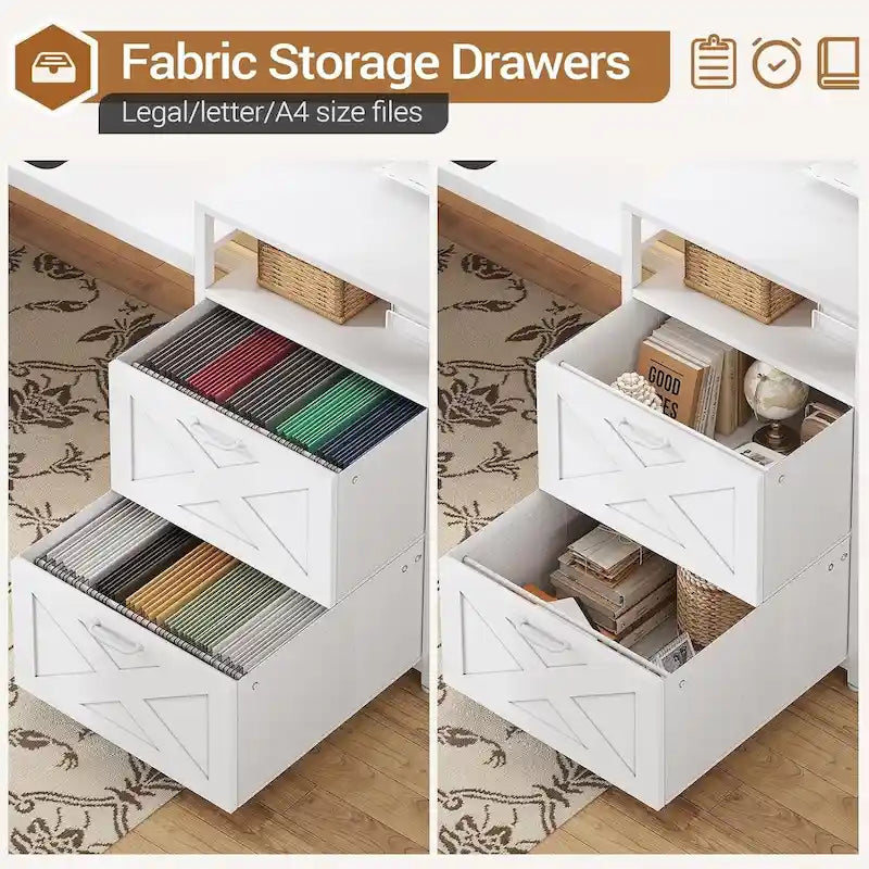 Bureau gaming 67 L avec étagères de rangement, prise électrique et 2 tiroirs