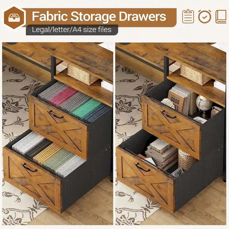 Bureau gaming 67 L avec étagères de rangement, prise électrique et 2 tiroirs