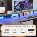 Bureau gaming 67 L avec étagères de rangement, prise électrique et 2 tiroirs