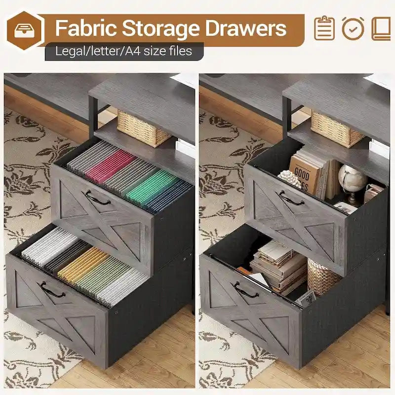 Bureau gaming 67 L avec étagères de rangement, prise électrique et 2 tiroirs