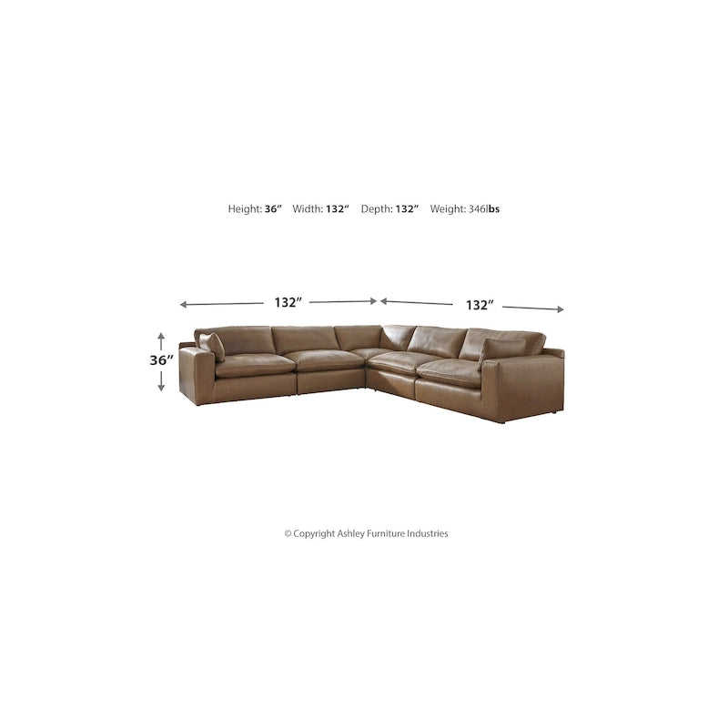 Canapé d'angle 5 pièces Emilia marron moyen, Signature Design by Ashley - 132 cm (L) x 132 cm (P) x 36 cm (H)