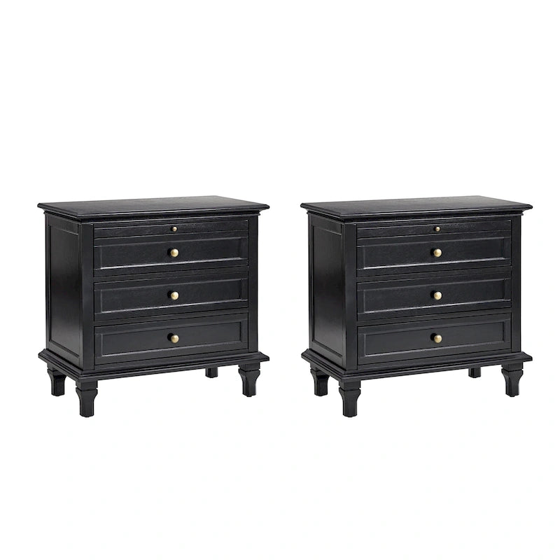 Ensemble de 2 tables de chevet Muriel Farmhouse à 3 tiroirs avec prises intégrées par HULALA HOME