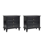 Ensemble de 2 tables de chevet Muriel Farmhouse à 3 tiroirs avec prises intégrées par HULALA HOME