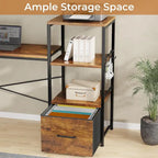 Bureau d'ordinateur de 130 cm avec étagères de rangement, tiroir et prises électriques
