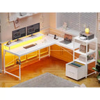 Bureau d'ordinateur de 130 cm avec étagères de rangement, tiroir et prises électriques