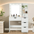Coiffeuse blanche avec miroir et éclairage - 15,2 cm (P) x 35,4 cm (L) x 55,1 cm (H)