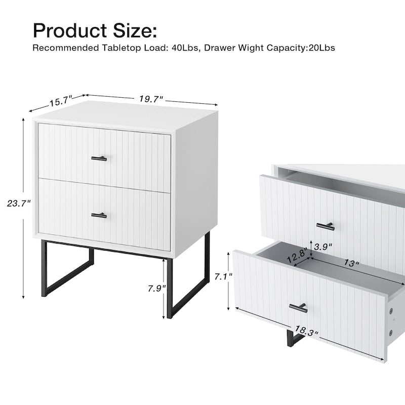 Ensemble de 2 tables de chevet avec cadre en métal pour chambre à coucher ou salon