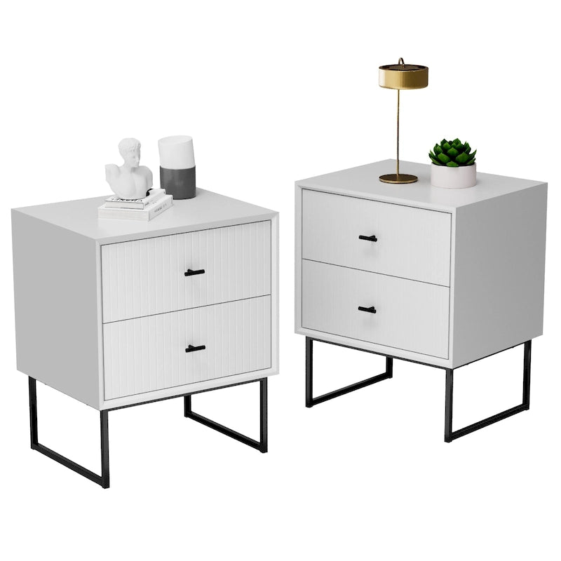 Ensemble de 2 tables de chevet avec cadre en métal pour chambre à coucher ou salon