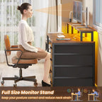 Bureau d'ordinateur à domicile avec tiroir à dossiers et prise électrique, étagère à 5 tiroirs pour écran
