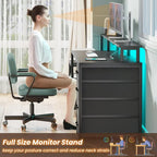 Bureau d'ordinateur à domicile avec tiroir à dossiers et prise électrique, étagère à 5 tiroirs pour écran