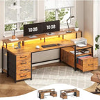 Bureau d'ordinateur à domicile avec tiroir à dossiers et prise électrique, étagère à 5 tiroirs pour écran