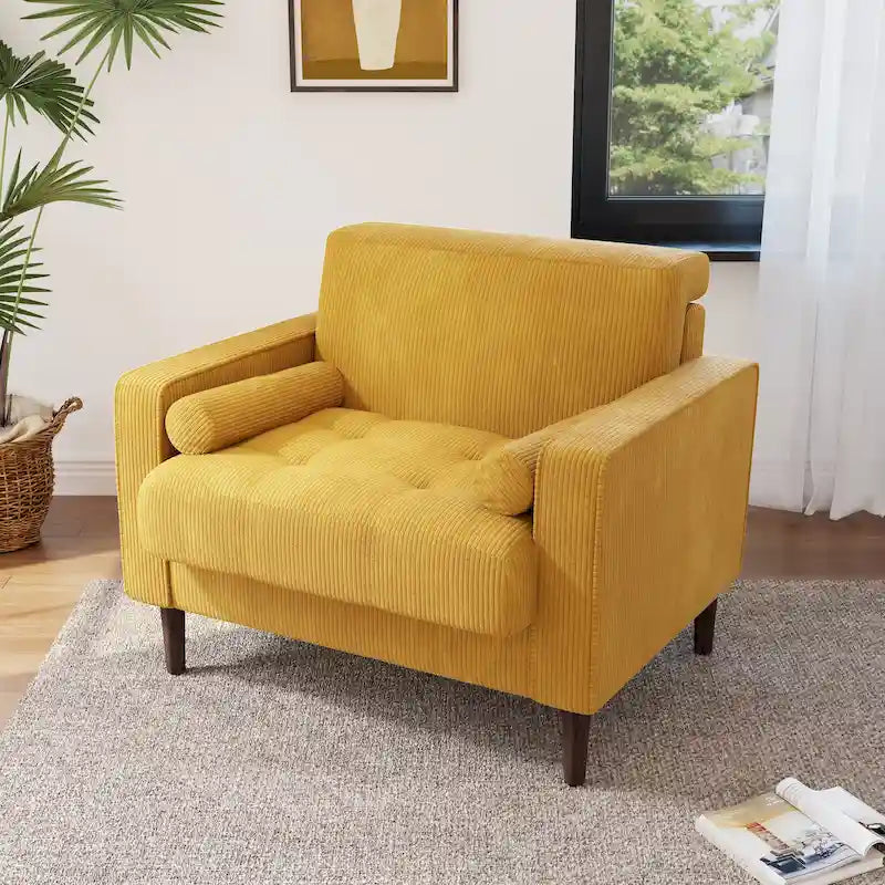 Fauteuil d'appoint moderne en velours côtelé rembourré avec coussins d'accoudoirs