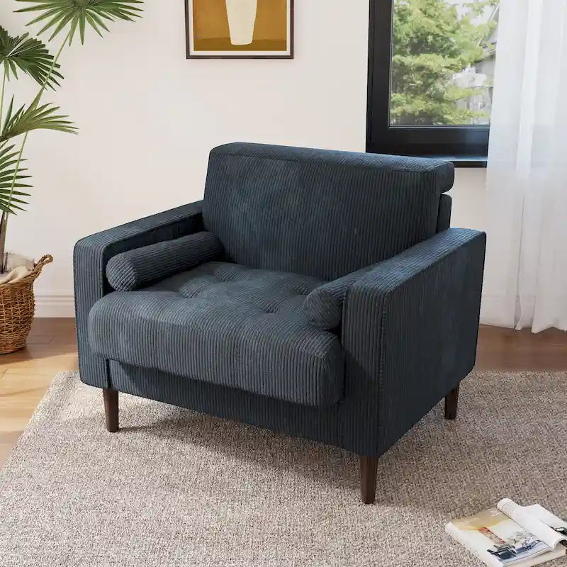 Fauteuil d'appoint moderne en velours côtelé rembourré avec coussins d'accoudoirs