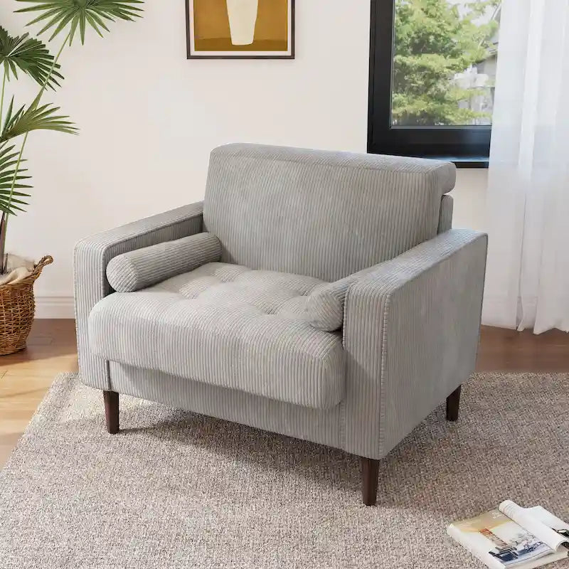 Fauteuil d'appoint moderne en velours côtelé rembourré avec coussins d'accoudoirs