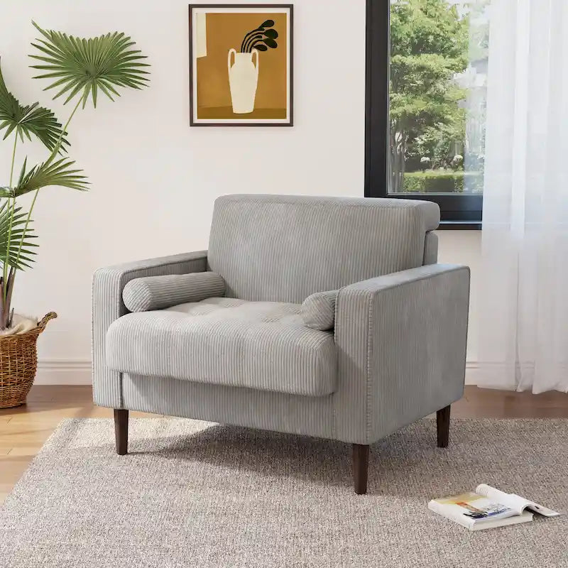 Fauteuil d'appoint moderne en velours côtelé rembourré avec coussins d'accoudoirs