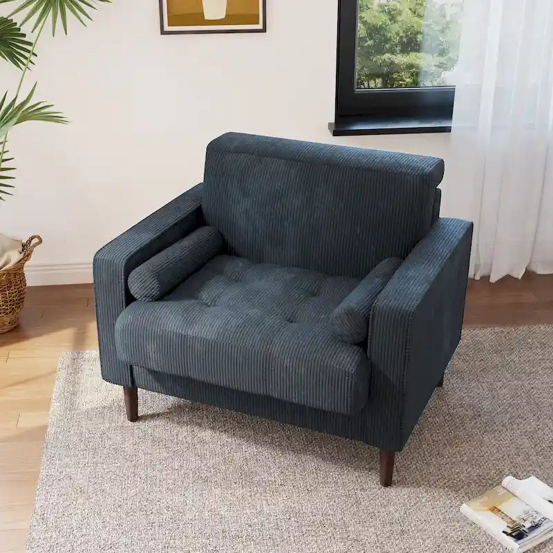 Fauteuil d'appoint moderne en velours côtelé rembourré avec coussins d'accoudoirs