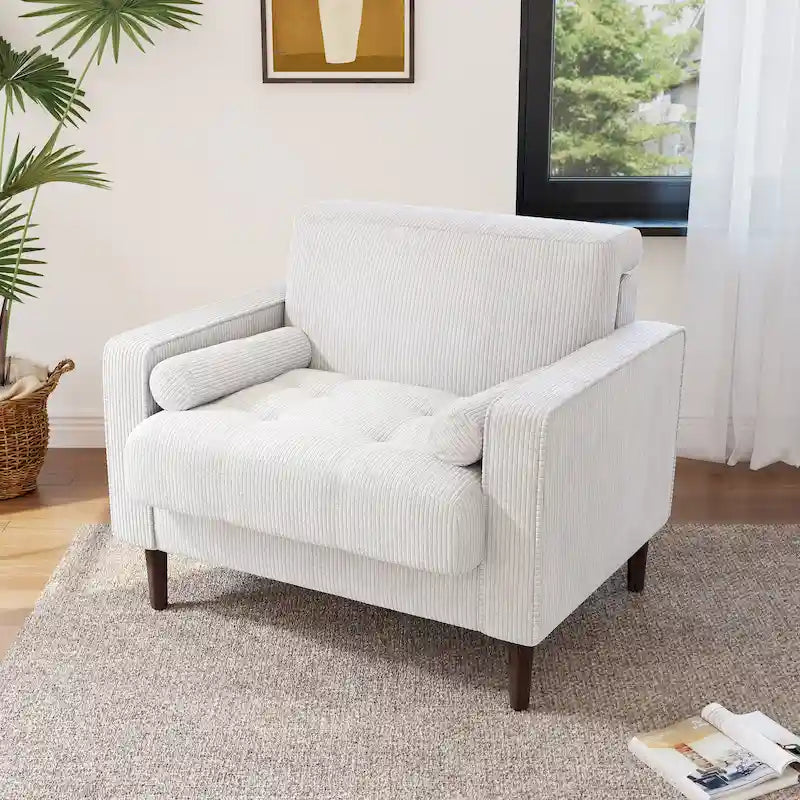 Fauteuil d'appoint moderne en velours côtelé rembourré avec coussins d'accoudoirs