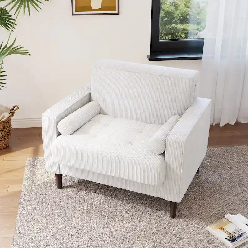 Fauteuil d'appoint moderne en velours côtelé rembourré avec coussins d'accoudoirs