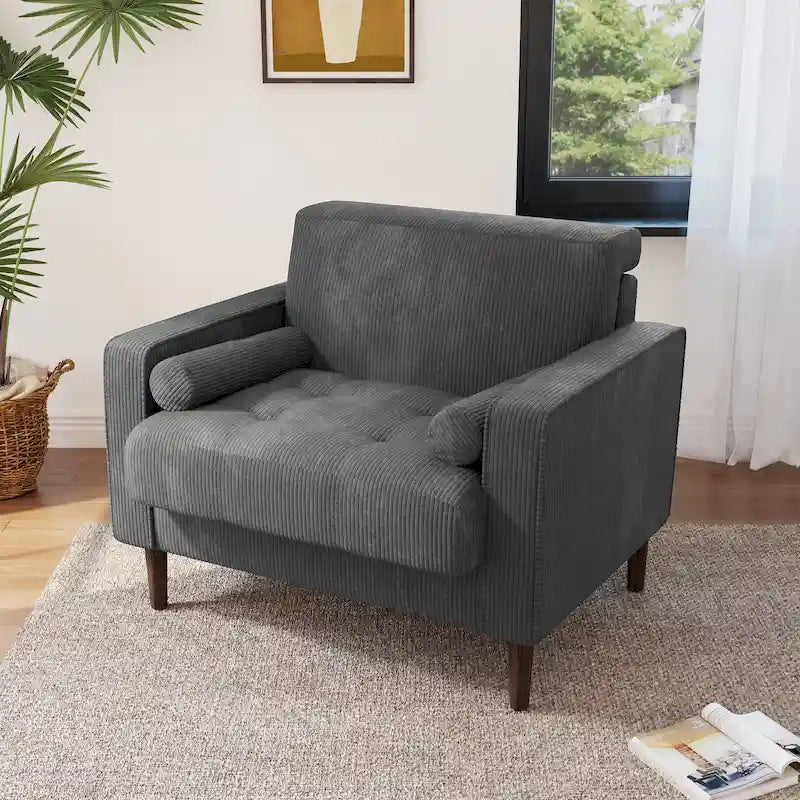 Fauteuil d'appoint moderne en velours côtelé rembourré avec coussins d'accoudoirs