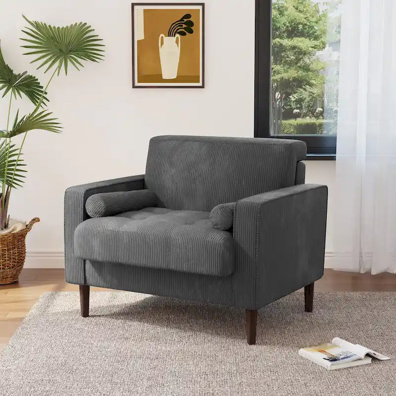 Fauteuil d'appoint moderne en velours côtelé rembourré avec coussins d'accoudoirs