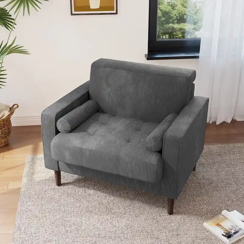 Fauteuil d'appoint moderne en velours côtelé rembourré avec coussins d'accoudoirs