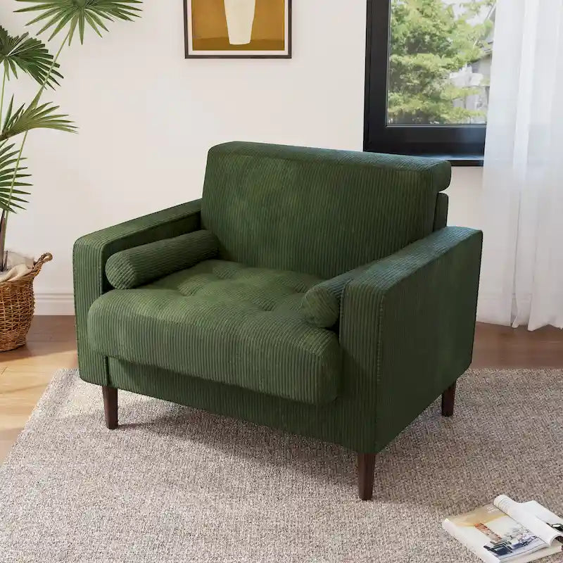 Fauteuil d'appoint moderne en velours côtelé rembourré avec coussins d'accoudoirs