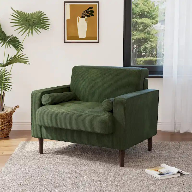 Fauteuil d'appoint moderne en velours côtelé rembourré avec coussins d'accoudoirs