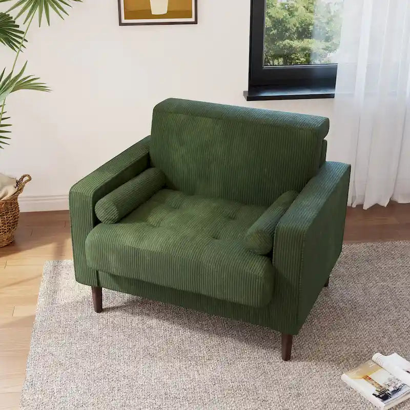 Fauteuil d'appoint moderne en velours côtelé rembourré avec coussins d'accoudoirs