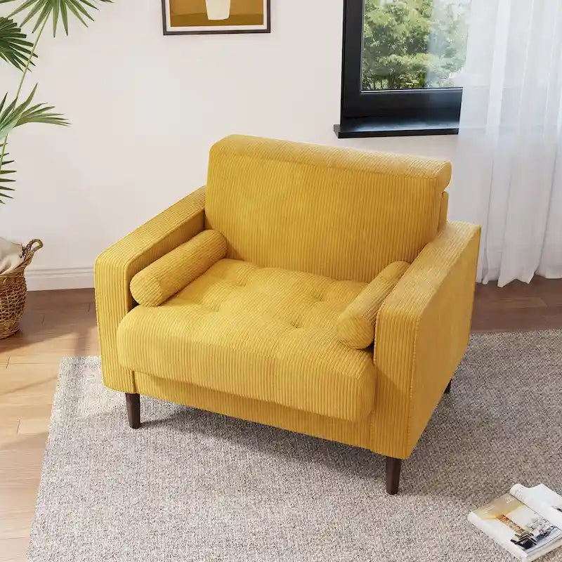 Fauteuil d'appoint moderne en velours côtelé rembourré avec coussins d'accoudoirs