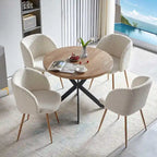 Ensemble table et chaises rondes Howtai avec accoudoirs en sherpa moelleux, gain de place