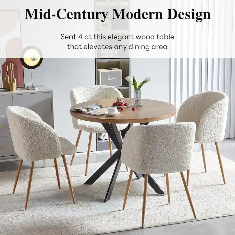 Ensemble table et chaises rondes Howtai avec accoudoirs en sherpa moelleux, gain de place