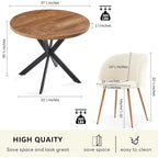 Ensemble table et chaises rondes Howtai avec accoudoirs en sherpa moelleux, gain de place
