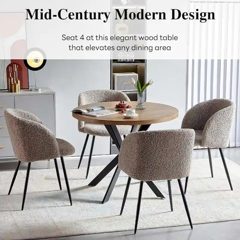 Ensemble table et chaises rondes Howtai avec accoudoirs en sherpa moelleux, gain de place